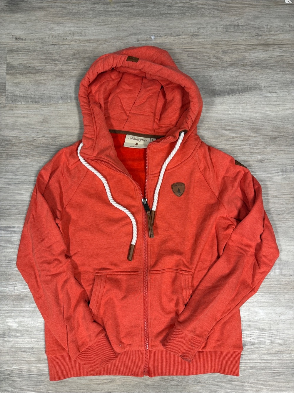 Wanakome Coral Orange Hooded Zip Sweater Vest